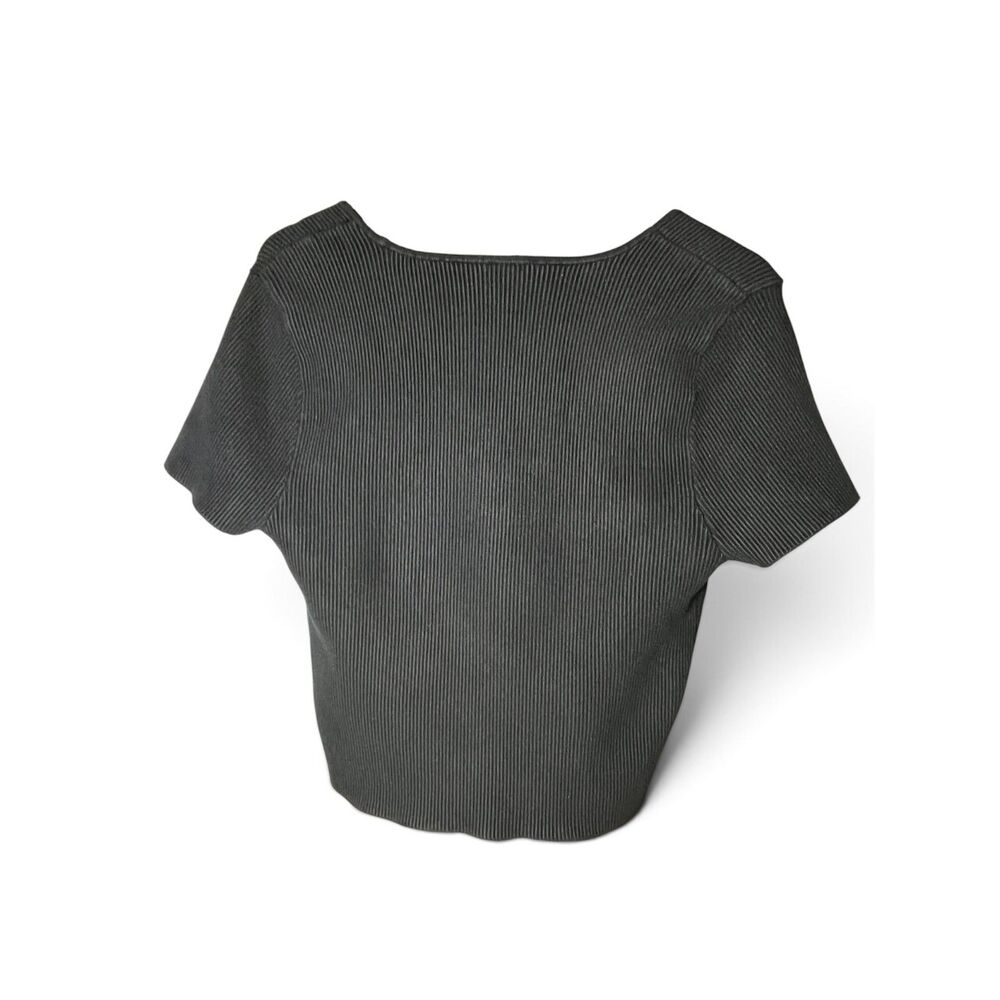 Abercrombie & Fitch Women XL Black Ribbed Square Neck Short Sleeve Crop Top - Picture 2 of 7